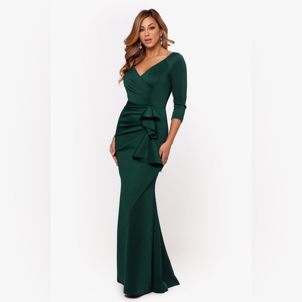 Xcape "LEXI" LONG SLEEVE SCUBA RUCHED SIDE DRESS